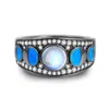 Bröllopsringar Vintage dubbellager Micro Pave Crystal Moonstone for Women Exquisite Blue Stone Ring Elegant Jewelry Gift Size 6-11