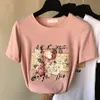 T-shirts Femmes Floral Perle Camisetas Mujer T-shirt d'été Appliques 3D Perles Lady Chemise Imprimer T-shirts Femme Tee Top Vetement Femme