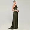 Party Dresses AIOVOX Formal Chiffon Evening Dress With Belt Simple One Shoulder Split Robes De LaceUp Floor Length Vestidos Noche 230301