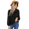 Women's Blouses 2023 Autumn Winter Chiffon Long Sleeve Flower Round Neck Tops Office Lady Loose Lace Shirt Elegant Black Women Clothing