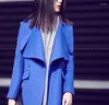 Abrigo de lana para mujer, Otoño Invierno 2023, abrigo de diseño X-Long azul para mujer, prendas de vestir exteriores de lana a la moda con solapa grande