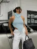 Kvinnors tröjor Nibber Pullover Knit Topps Turtleneck Basic Tank Top Beauty Back Tröja Vest Summer Elegant Streetwear Female 230302