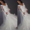 Nouvelle arrivée en dentelle smipile élégante boutique sirène robe de mariée illusion voir à manches longues robe nuptiale en n cou de sirène perle mariée