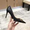 Brand Pumps Women High Heels Pointed Shoes Classics Metal V-buckle Nude Black Red Matte 6cm 8cm 10cm Thin Heel Women's Wedding Shoes 35-44