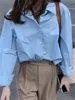 Syiwidii chemises boutonnées femmes coton chemisiers à manches longues coréen bureau dame chemisier été automne basique blanc bleu rose hauts 230302
