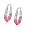 Hoop Earrings Double Color Rhinestone Crystal Round Big Circle For Women Party Wedding Engagement Jewelry