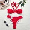 Dames badmode 2023 Draaddraad Doekje Drawtring Lace Split High Taille Sexy Bikini 2-delige set