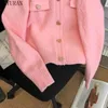 Damen Strick T-Shirts Rosa Strickjacke Frauen Frühling Herbst Kleidung Süße Diamant Perlen Lose Langarm Pullover Mantel Chic Kurzes Top 230302