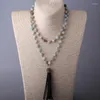 Pendant Necklaces Fashiom Amazonite Stones Rosary Chain Crystal Tassel Necklace