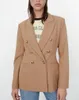 Damespakken Blazers Women Solid Brown Slim Blazer Jacket Vrouw ingekeed Kraag Dubbele borsten Chique Kantoor Dame met lange mouwen