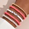Strand Women Fashion Bohemia Colorful Polymer Clay 5 Pcs Set Bracelet Love Letter And Beads Jewelry For Girl