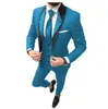 Costumes pour hommes bleu clair Double col personnalisé Blazer pantalon hommes vêtements de mariage mode luxe ensembles 3 pièces veste pantalon gilet