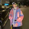 Men's Down Winter 2023 Tie Dye Printing Leisure Hooded Wool Collar Cotton Coat Thickened Windproof Clothes Plue Size M-5XL