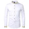 Herrklänningskjortor Men M.Y.Fantasy Gold Embroidery White Shirt Men Brand Stand Collar Mens Casual Slim Long Sleeve Chemise Homme