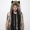 BeanieSkull Caps Heren Dames Capuchon van imitatiebont Dierenmuts Oorflappen Handschoenen 3in1 Dierenbontmuts Wolf Pluche Warm Imitatiebont Hoeden Muts met sjaal Handschoenen 230302