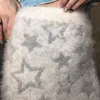 Юбки мода белая плюшевая звезда шерсть спетеная сексуальная мини -юбка девушка 2023 весна осенний винтажный шикарный мягкий вязаный карандаш