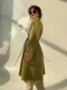 Giacche da donna KBAT 2023 PU Giacca lunga in pelle Corea Moda Autunno Verde Giacca a vento Fasce finte Ufficio Lady Trench Outwear 230302