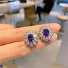 Flower Amethyst Diamond Set Sterling Sier Engagement Wedding Rings Earrings Necklace for Women Promise Jewelry