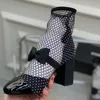 Kvinnor 2023 Spring Summer Fashion Sandal Mesh Boots Rhinestone Shoes High Block Heel Round Stängt tå Pull On Style