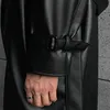 Men's Leather Faux Mauroicardi Spring Autumn Long Black Oversized Trench Coat Drop Shoulder Belt Coats for 230301