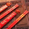 Chopsticks 100Pairs Wood Chinese printing Both the Double Happiness and Dragon Wedding Favor 230302