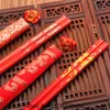 ChopSticks 100pairs Wood Chinese Printing Clore the Double Leabeed and Dragon Wedding Savel 230302