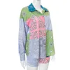 Women s Two Piece Pant Sets Button Up Long Sleeve Bandana Paisley Print Shirt And Patchwork Biker Short Outfit 230302