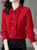 Women's Blouses Shirts Elegant Fashion Temperament Polo-Neck Ruffles Multicolor Shirt Petal Sleeve Office Lady Commute All-match Women's Top 230302