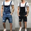 Mäns jeans män rippade jeans jumpsuits hi street nödställda denim bib overaller för mans jeans spännbyxor manliga rompers 230302