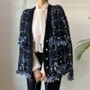 Women's Knits Tees EWQ Korea Chic Autumn Winter Vneck Tassel Wool Mixed Color Knitted Cardigan Loose Long Sleeve Black Sweater Coat 2023 16E4362 230302