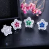 Stud -oorbellen drie maken trendy blauwe kubieke zirkonia witgouden kleur grote bloem voor vrouwen mode feest cz sieraden er925