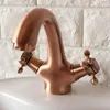 Bathroom Sink Faucets Antique Red Copper Brass Single Hole Deck Mounted Double Handles Vessel Basin Faucet Mixer Water Taps Mnf390