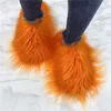 Slippers Luxury Fur Slippers Women Round Toe Mongolian Fur Slides Woman Shoes Women Flat Half Slippers 230301CJ