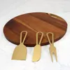 Ostverktyg Jaswehome Cutting Board Set och Knife Acacia Wood Plate Wood Serving Tray Gold 230302