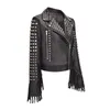 Women's Jackets Punk Rivet Tassel PU Leather Jacket Slim Zipper Short Moto Biker Black Faux Coat Female Autumn Winter Outerwear 230302