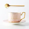 Cups Saucers European Creative Ceramic Tea Cup Set Royal Luxury Handmade Porcelain Mate Saucer Wedding Pink Tazas Kitchen Supplies EB50BD