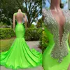 Mermaid Prom Dresses Green African Deep V neck Sleeveless Crystals Beads Black Girls Long aso ebi evening occasion gown