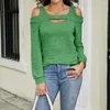 Women T Shirts Long Sleeves Spring autumn Tops Hollow Out Square Neck Lady Solid Color Off Shoulder Casual Blouse Women Clothing