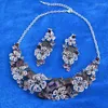 Necklace Earrings Set Fashion Bridal Purple Rhinestone Wedding Party Decoration Crystal For Women Girl Flower Jewelry