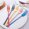 Forks 8 Colors Stainless Steel Dinner Set Korea Colourful Dessert With Long Handle Gold Blue for el Party 230302