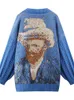 Maglia da donna Tees Korejepo Donna Cardigan lavorato a maglia Van Gogh Maglione 2023 Autunno Inverno Retro Gentle Floral stampato Jacquard con scollo a V Top femminile 230302