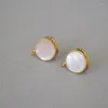 Hoop Earrings WTLTC 2023 Ins Stylish Small Round White Shell For Women Double Side Coin Disc Metal Brass Femme Jewelry