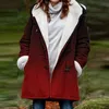 Women's Jackets Gradient Quilted Coats Womens Casual Loose Fuzzy Fleece Plus Size Buttons Warm Jacket Hooded Coat With Pocket Manteau Femme