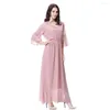 Etniska kläder Kaftan Dubai Abaya Kimono Cardigan Muslim Turban Dress Turkiet Saudiarabien Afrikanska kvinnors maxi Th925