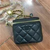 Clássico mini penteadeira com corrente caixa baú bolsas de couro caviar com bola de ouro esmagamento crossbody ombro bolsas de grife minúsculo estojo cosmético para mulheres