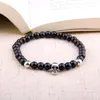 Brin Perlé Brins Crâne Série Perles Noires Bracelet Hématite Naturelle Gemmes Mode Tête Onyx Pierre Charme Hommes