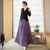 22 Damesproduct herfst en winter minimalistische katoenen hennep elegante rok elastische hoge taille grote schommel lang Xian 230301