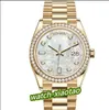 Automatyczne zegarek unisex męskie kobiety 36 mm prezydenckie żółte złoto szampana diamentowa ramka 128348 128345 Fabryczne wodoodporne zegarki mechaniczne