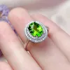 Cluster Rings Luxury Green Crystal Emerald Gemstones Diamonds For Women White Gold Silver Color Jewelry Bijoux Bague Fashion Accessories