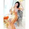 Women's Two Piece Pants 2pcs Tweed Women Elegant Dress Suit Set Lady Office Wear V-Neck Striped Patchwork Flare